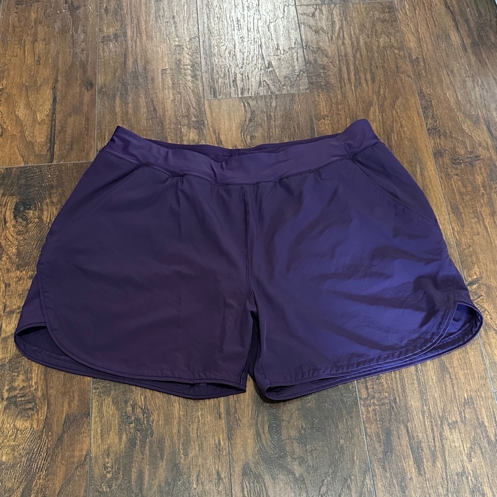 Lands End Purple  Panty Lined Stretchy Drawstring Workout Running Women Shorts